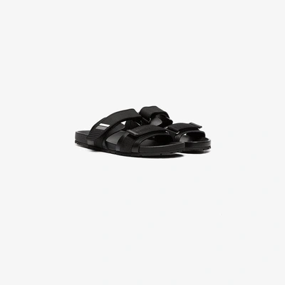 Shop Prada Black Logo Leather Sandals