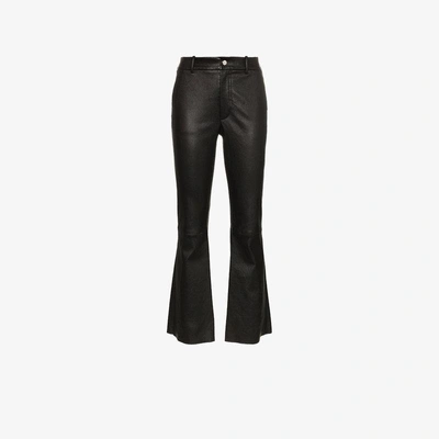 Shop Helmut Lang Flared Leather Trousers In Black