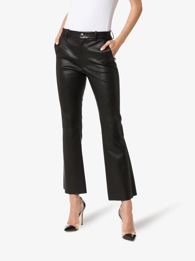 Shop Helmut Lang Flared Leather Trousers In Black