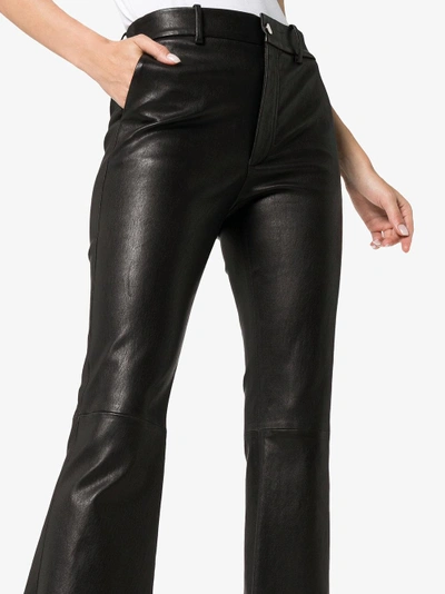 Shop Helmut Lang Flared Leather Trousers In Black