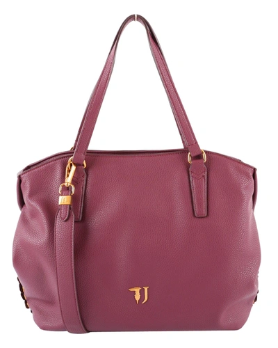 Shop Trussardi Lavanda Tote Grained Faux Leather Top Handle Bag In Bordeaux