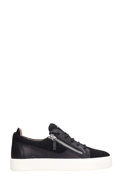 Shop Giuseppe Zanotti Black Wool And Leather Sneakers