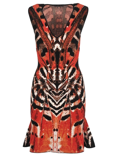 Shop Alexander Mcqueen Butterfly Dress In Red Multicolour