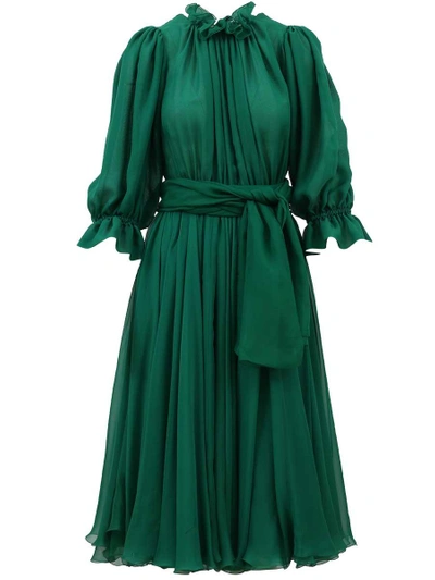Shop Dolce & Gabbana Silk Midi Dress In Emerald