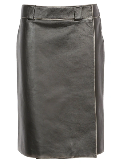 Shop Prada Leather Skirt In Nero