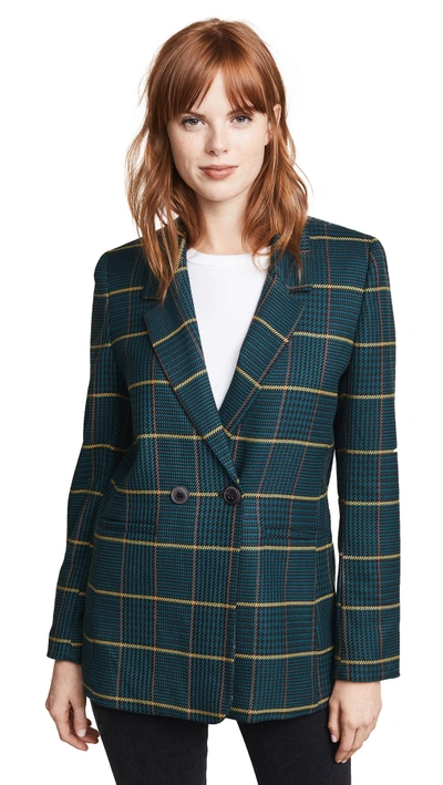 Shop Anine Bing Madeline Blazer In Green Plaid