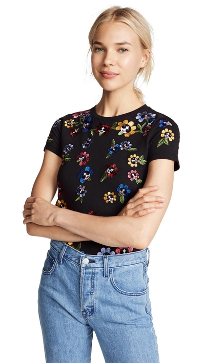 Shop Alice And Olivia Rylyn Embellished Tee In Black/multi
