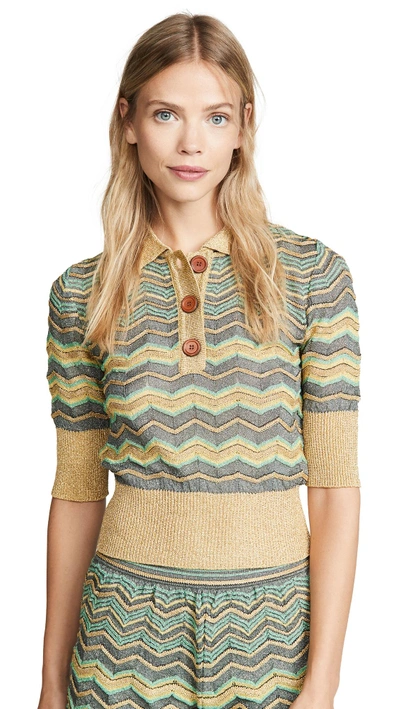 Shop M Missoni Printed Polo Top In Grey