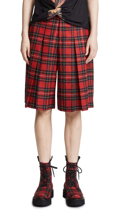 Shop R13 Pleated Midi Shorts In Red Tartan