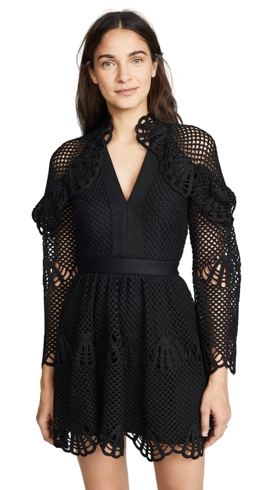 Shop Self-portrait Crochet Mini Dress In Black