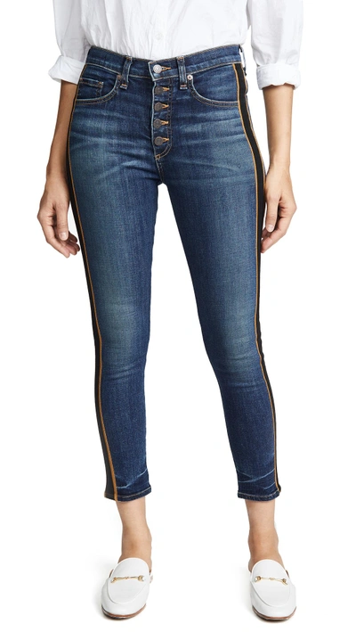 Shop Veronica Beard Jean Debbie 10 Skinny Jeans With Tuxedo Stripe" In Blue Tidal