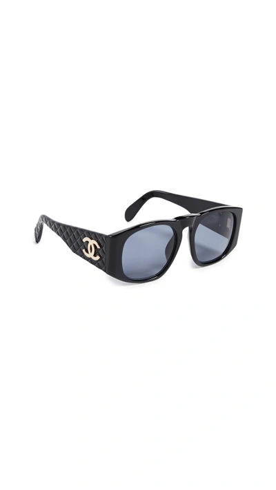 Shop Chanel Quilted Wide Frame Sunglasses In Black
