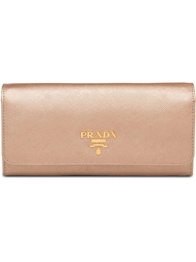 Shop Prada Logo Plaque Continental Wallet - Pink