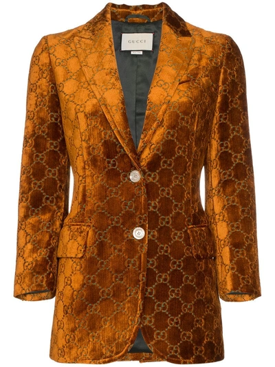 Shop Gucci Gg Velvet Jacket In Brown