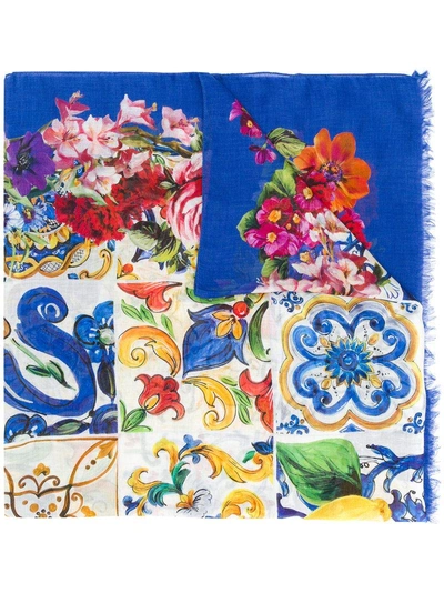 Shop Dolce & Gabbana Floral Embroidered Scarf - Blue