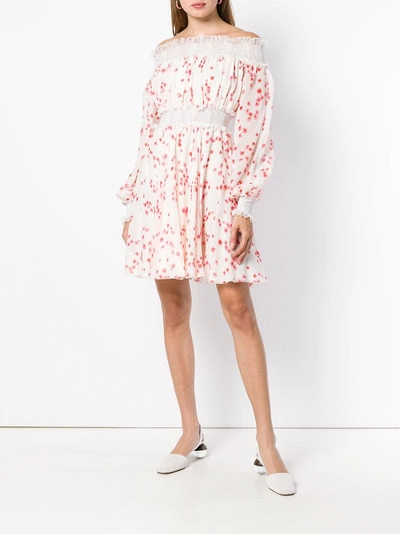 Shop Giambattista Valli Petal Print Off Shoulder Dress - White