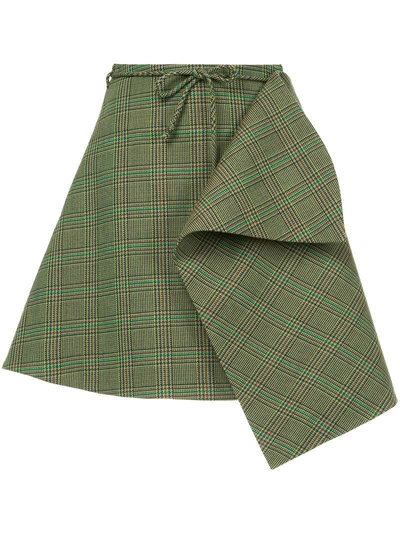 Shop Tiko Paksa Checked Tie Waist Mini Wrap Skirt - Green