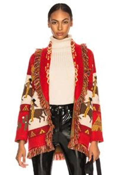 Shop Alanui Tepee Oversized Jacquard Cardigan In Abstract,red,animal Print