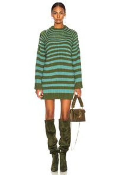 Shop Alberta Ferretti Oversized Striped Sweater In Green & Sky Blue