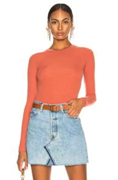 Shop Enza Costa Rib Fitted Long Sleeve Crew In Orange