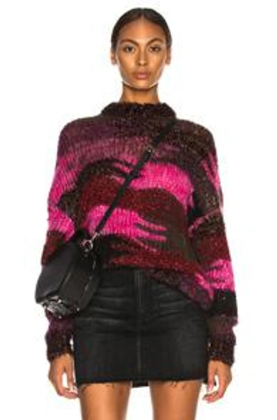 Shop Saint Laurent Camouflage Jacquard Sweater In Brown,pink,red,stripes