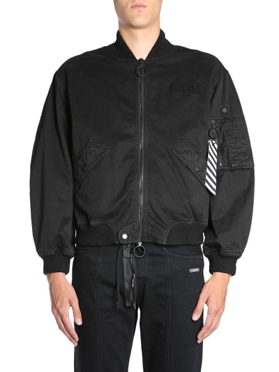 Shop Off-white Cotton Bomber Jacket In Black
