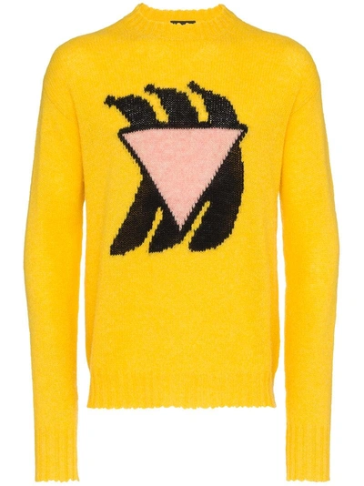 Shop Prada Long Sleeve Banana Knit Sweater - Yellow & Orange