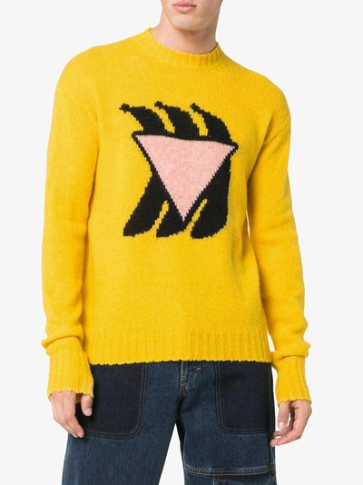 Shop Prada Long Sleeve Banana Knit Sweater - Yellow & Orange