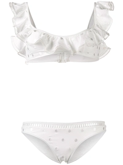 Shop Zimmermann Polka Dot Frilled Bikini - White