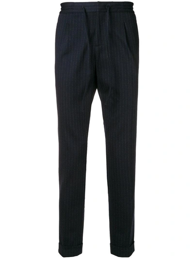 Shop Paolo Pecora Pinstripe Tapered Trousers - Blue