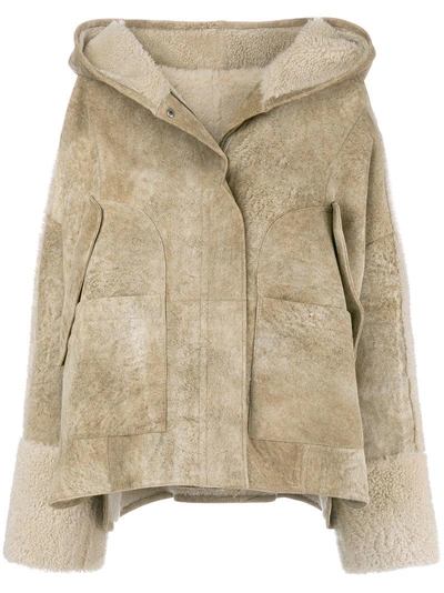 Shop Yves Salomon Army Fur Hooded Jacket - Nude & Neutrals