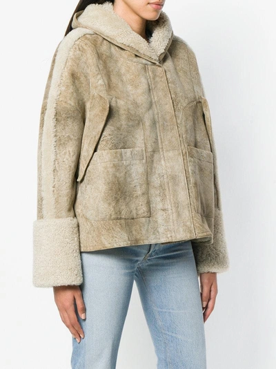 Shop Yves Salomon Army Fur Hooded Jacket - Nude & Neutrals