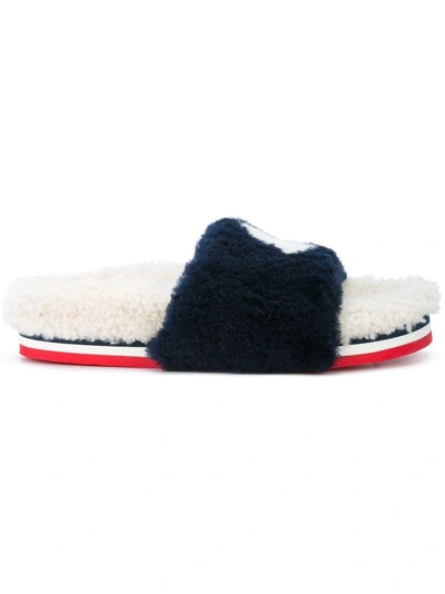 Shop Moncler Fluffy Slippers - Blue