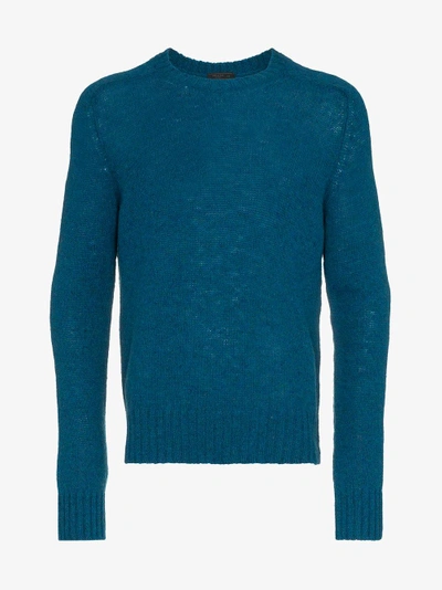 Shop Prada Knitted Shetland Virgin Wool Sweater In Blue