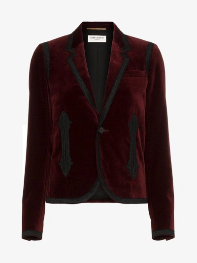 Shop Saint Laurent Embroidered Velvet Blazer In Red