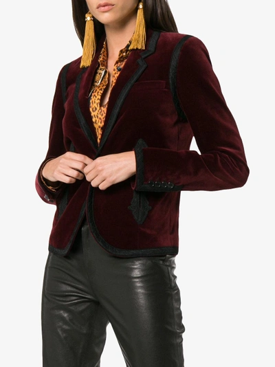 Shop Saint Laurent Embroidered Velvet Blazer In Red