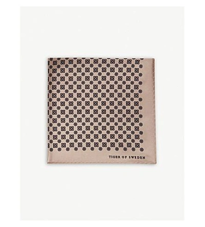 Shop Tiger Of Sweden Porate Geometric Tile Silk Pocket Square In Cold Wood