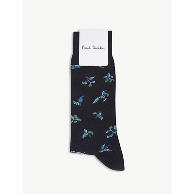 Shop Paul Smith Flower Cotton-blend Socks In Navy Blue