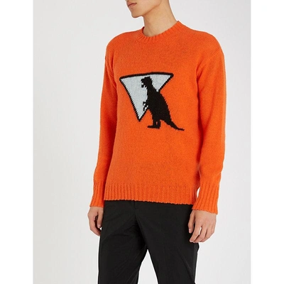 Shop Prada Dinosaur-intarsia Wool Jumper In Orange