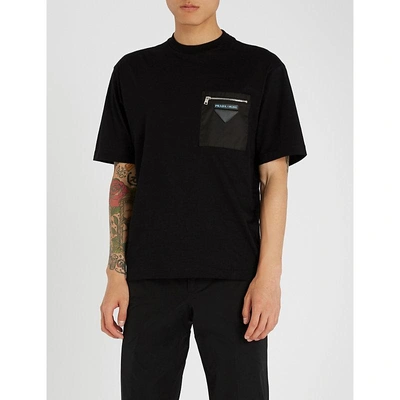 Shop Prada Pocket-embellished Cotton-jersey T-shirt In Black