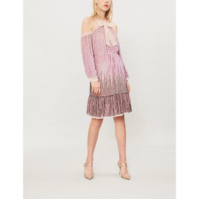 Shop Needle & Thread Kaleidoscope Cold-shoulder Sequin Dress In Rose Quartz