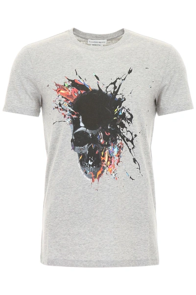 Shop Alexander Mcqueen Skull T-shirt In Pale Grey Mix|grigio