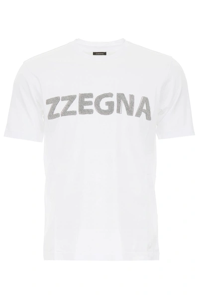 Shop Z Zegna Logo Patch T-shirt In Bianco Ottico Fantasia (white)
