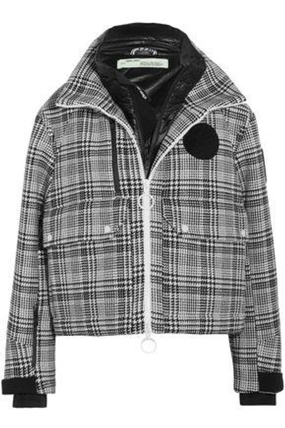 Shop Off-white &trade; Woman Neoprene-paneled Checked Tweed Hooded Jacket Black