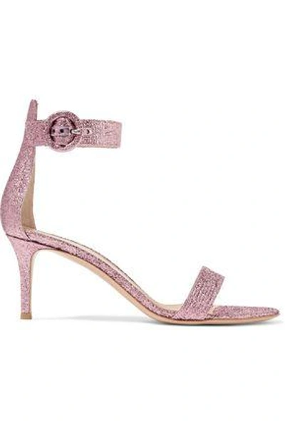 Shop Gianvito Rossi Woman Portofino 75 Textured-lamé Sandals Baby Pink