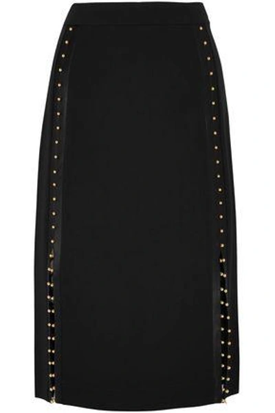 Shop Altuzarra Woman Welkes Studded Silk Satin-trimmed Crepe Skirt Black