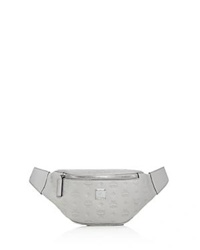 Shop Mcm Otto Embossed Logo Monogram Leather Belt Bag - 100% Exclusive In Dove White/silver