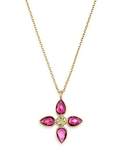 Shop Olivia B 14k Yellow Gold Pink Tourmaline & Peridot Flower Pendant Necklace, 17 - 100% Exclusive In Multi/gold