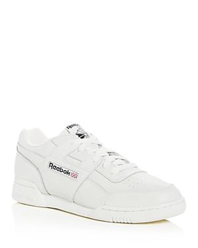 Shop Reebok Men's Workout Plus Leather Lace-up Sneakers In White