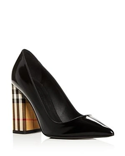 Shop Burberry Women's Dashwood Pointed Toe High Block-heel Pumps In Black